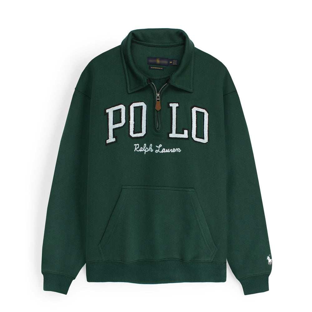 RL POLO SCRIPT COLLARED QUATER ZIP SWEATSHIRT DK GREEN