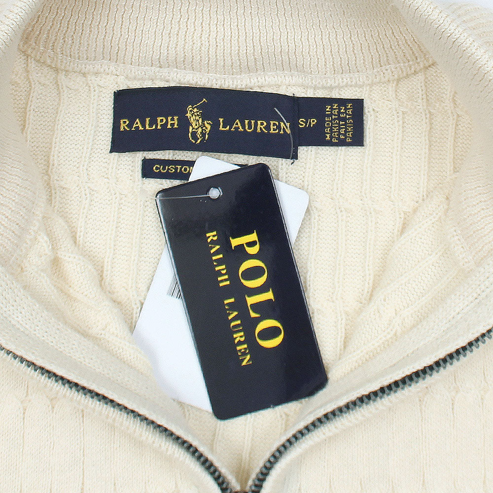 RL PREMIUM CABEL-KNIT ZIPPER POLO CREAM