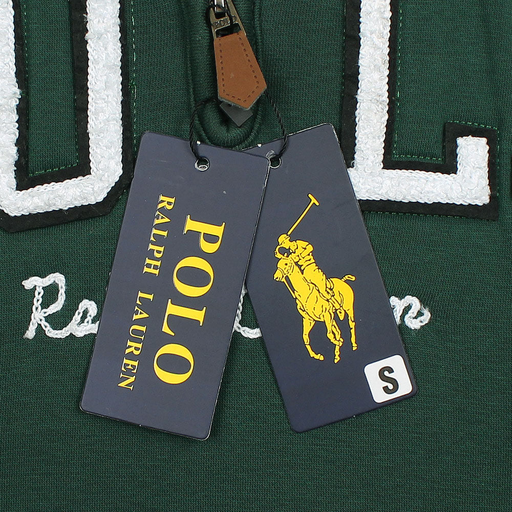 RL POLO SCRIPT COLLARED QUATER ZIP SWEATSHIRT DK GREEN