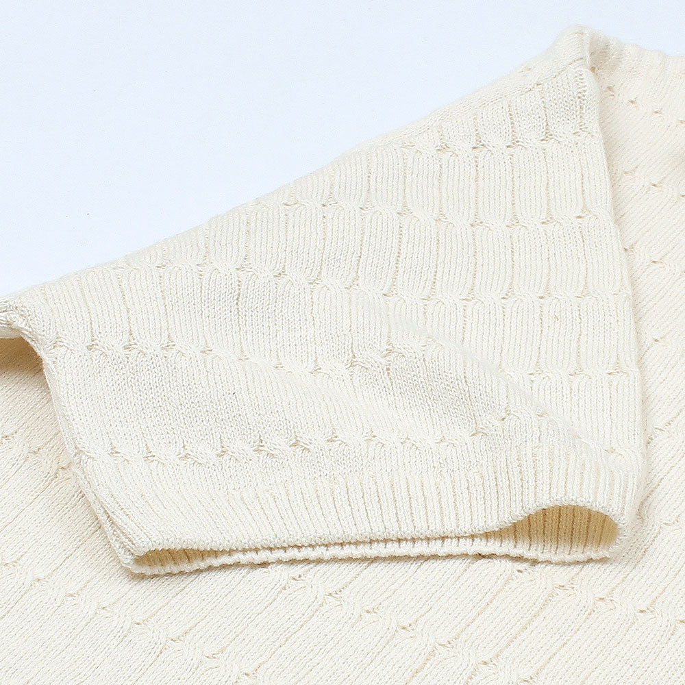 RL PREMIUM CABEL-KNIT ZIPPER POLO CREAM