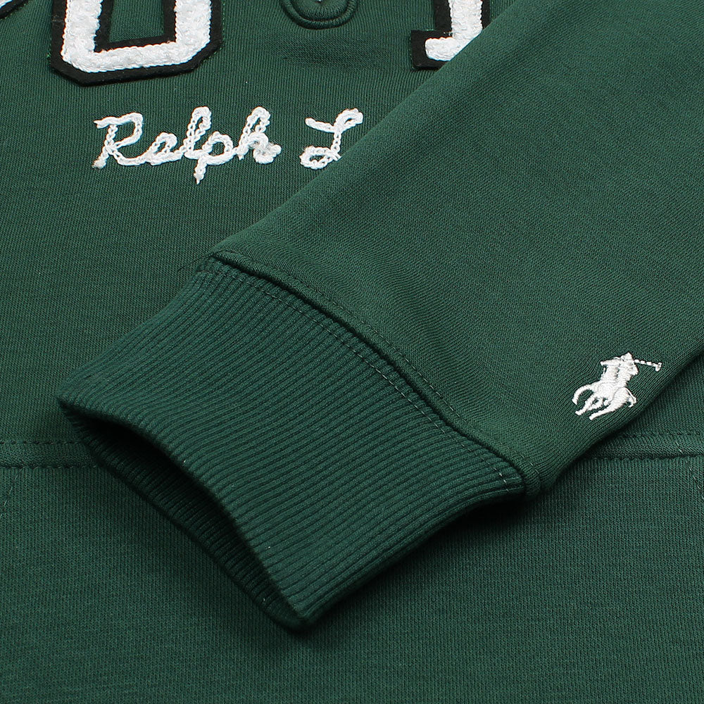RL POLO SCRIPT COLLARED QUATER ZIP SWEATSHIRT DK GREEN