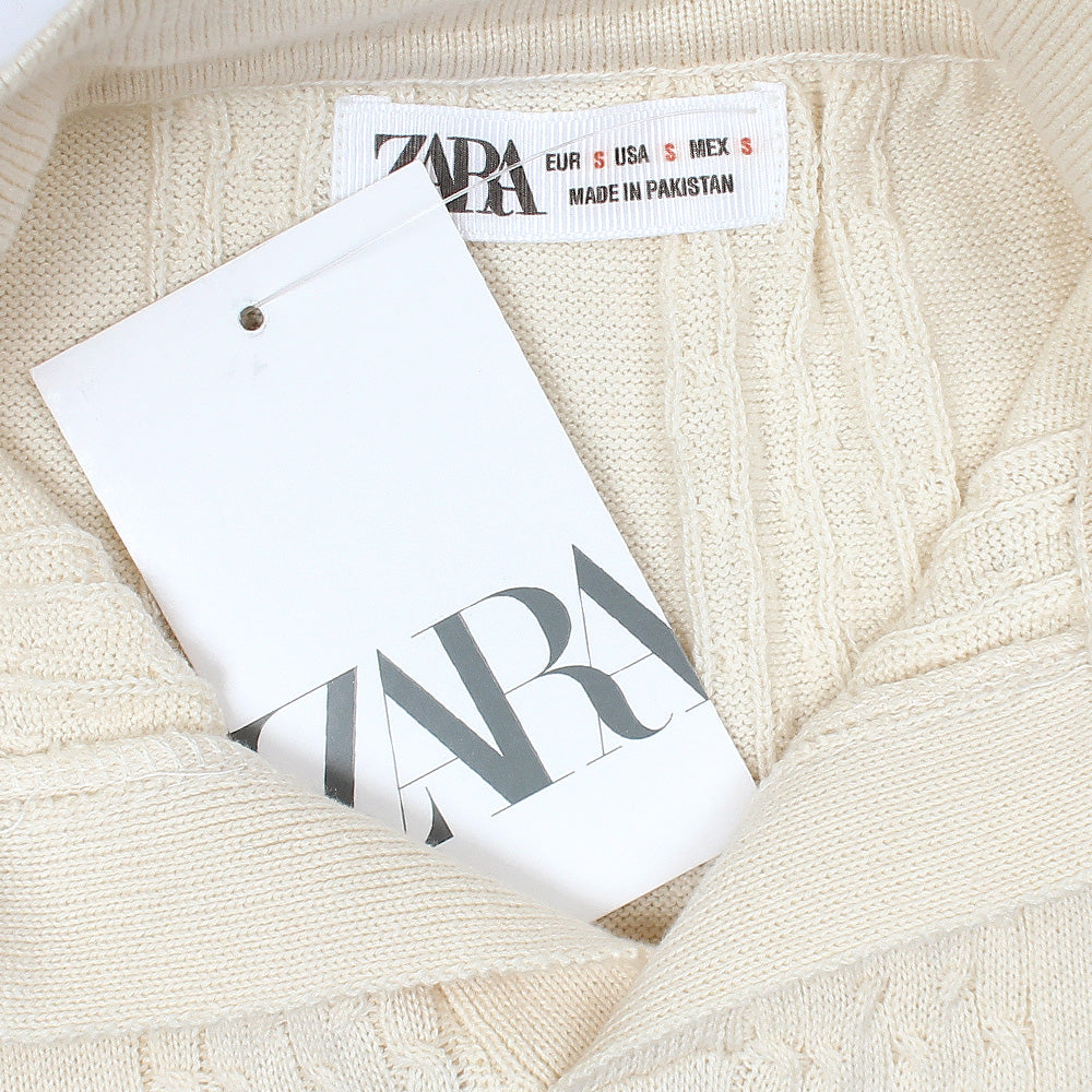 ZRA PREMIUM CABEL-KNIT V NECK POLO CREAM