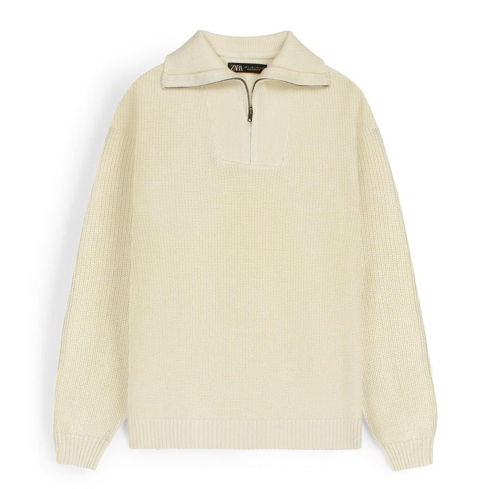 ZRA SIGNATURE MOCK KNIT PULLOVER MEN CREAM-WHITE
