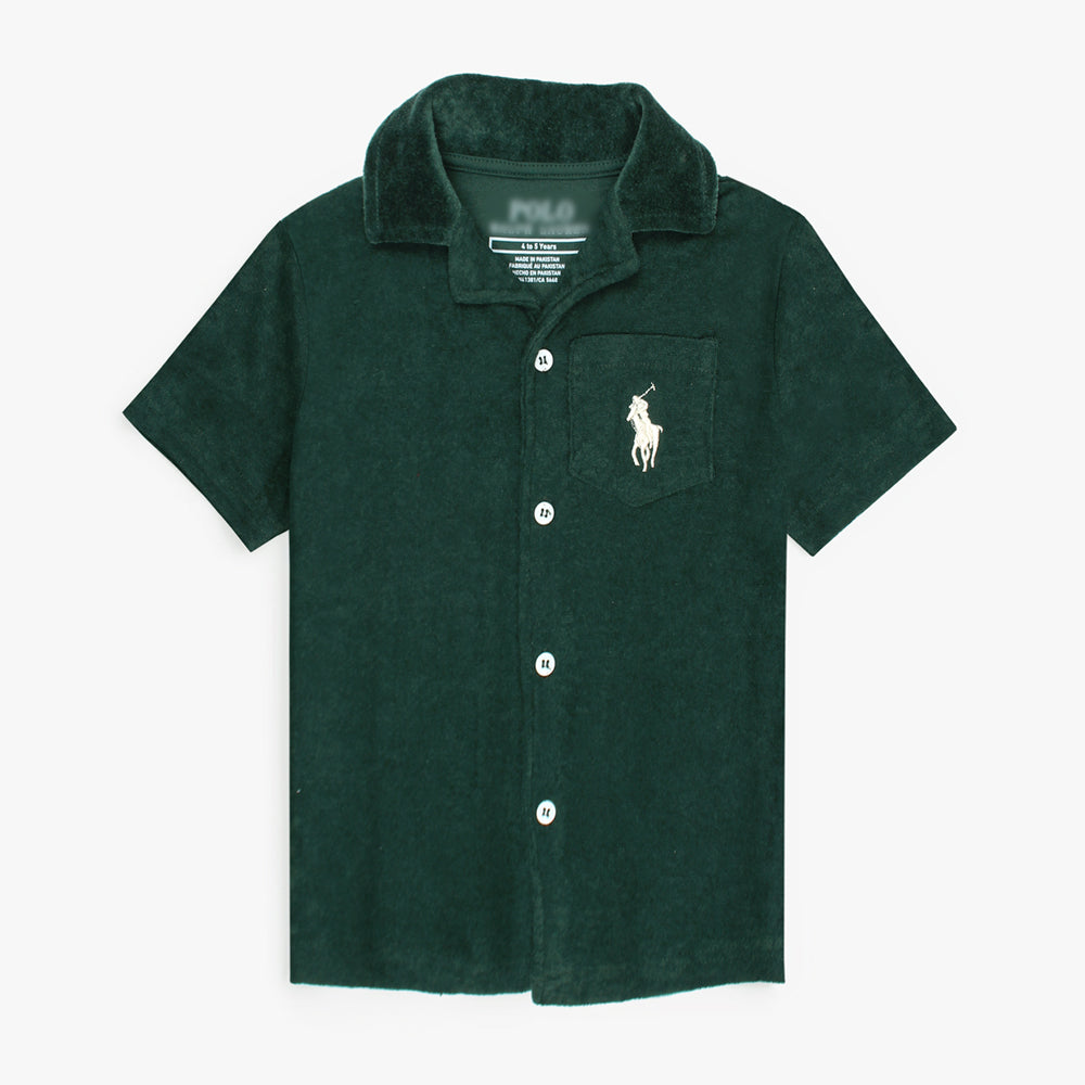 RL KIDS CASUAL COTTON TERRY SHIRT DK GREEN