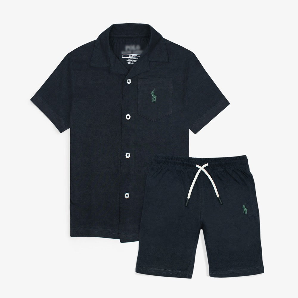 RLPH LURN PREMIUM KIDS TWIN SET BLK-GREEN PNY