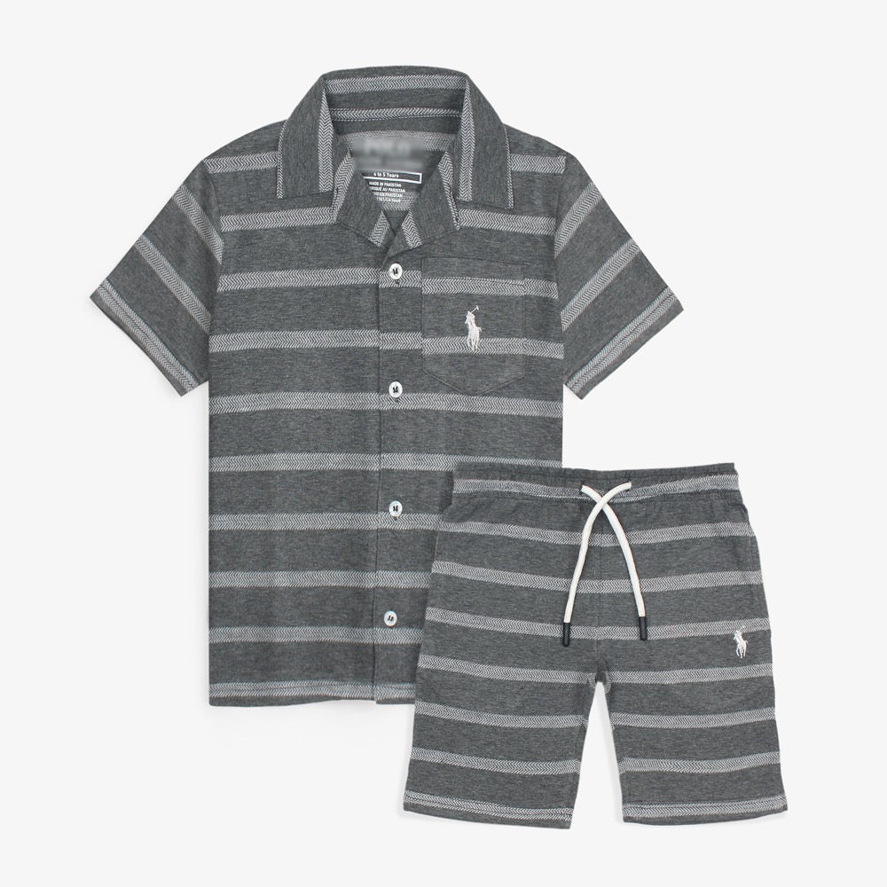 RLPH LURN PREMIUM KIDS TWIN SET CHRCOAL-WTH STRIPE