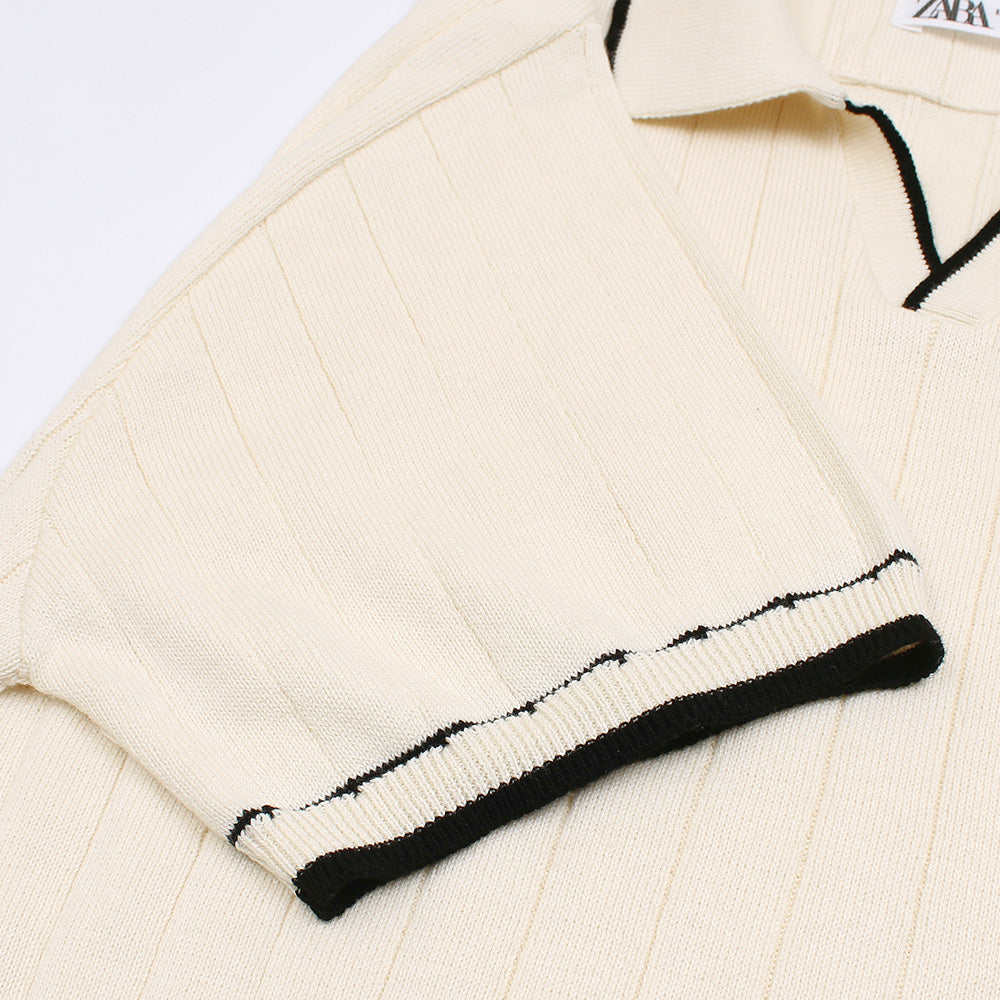 ZRA PREMIUM ESPRESSO CABEL-KNIT POLO CREAM