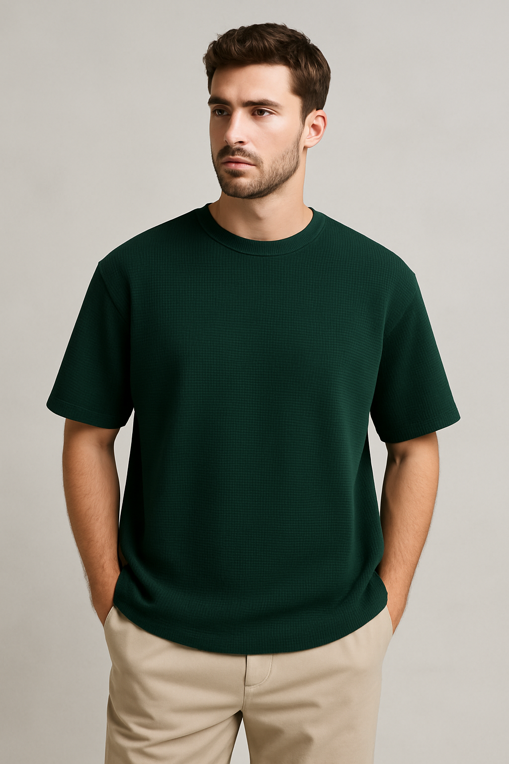 ZRA PREMIUM WAFFLE OVERSIZED T SHIRT UNISEX DK GREEN