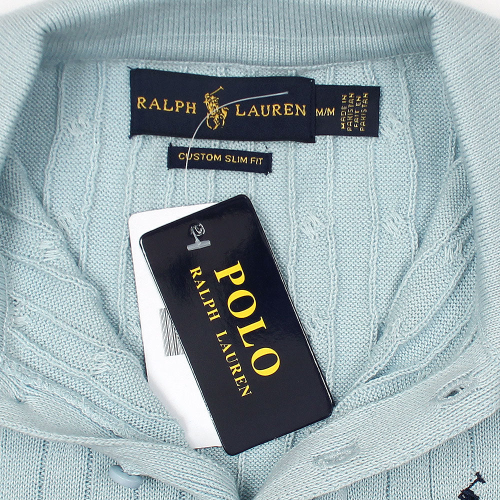 RL PREMIUM CABEL-KNIT BTN POLO SKY