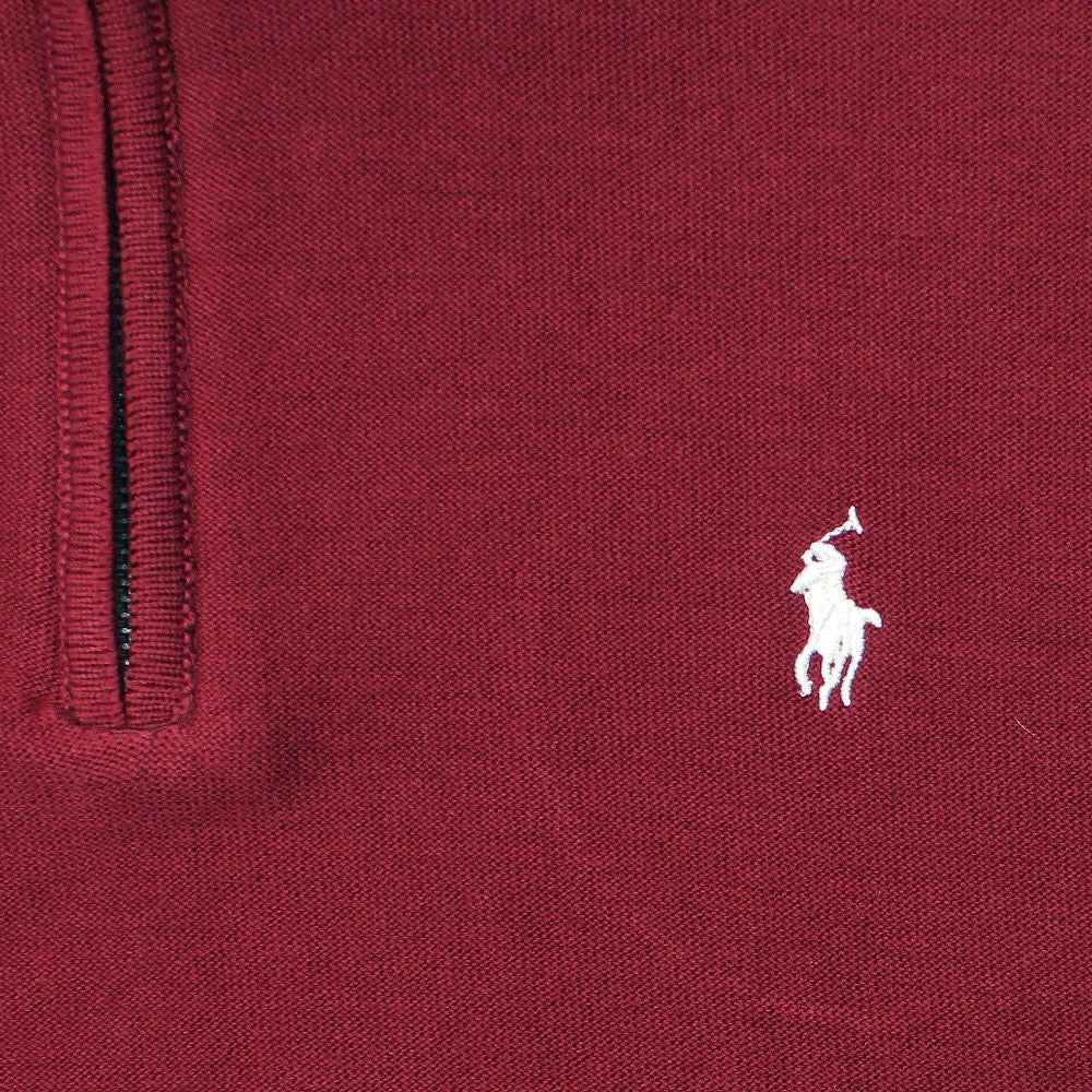 RL PREMIUM COTTON CABEL-KNIT ZIPPER POLO MAROON