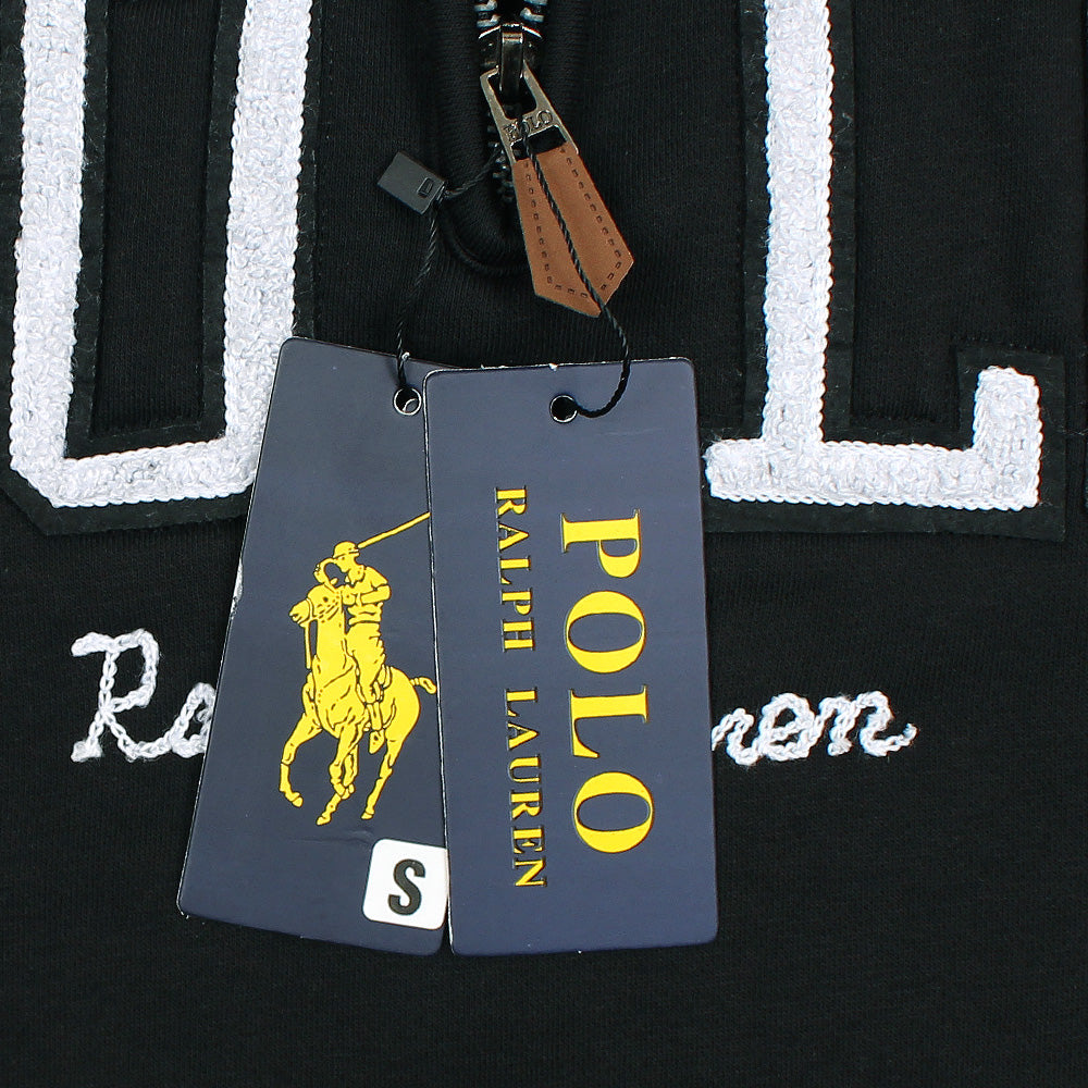 RL POLO SCRIPT COLLARED QUATER ZIP SWEATSHIRT BLACK