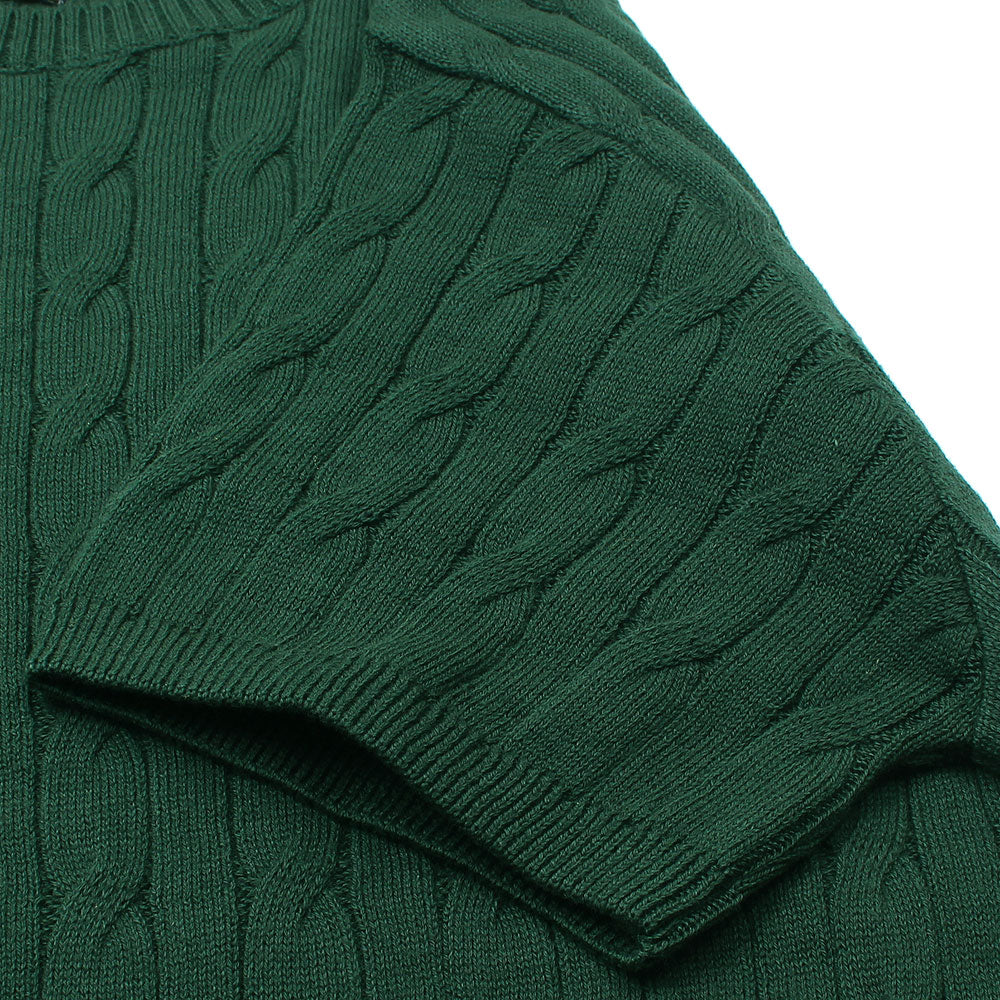 RL MEN COTTON PREMIUM IVY CREW CABLE KNIT DK GREEN