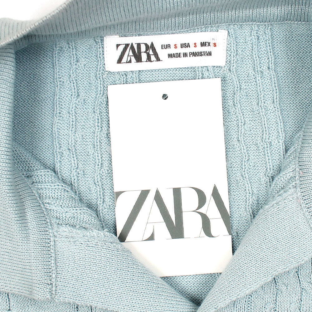 ZRA PREMIUM CABEL-KNIT V NECK POLO SKY BLUE