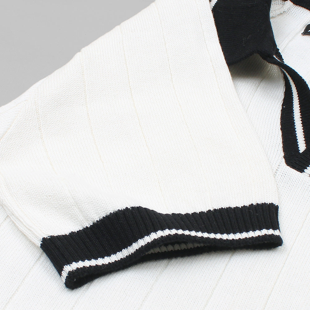 ZRA MEN PREMIUM PREPPY V NECK CABLE KNIT WIHITE