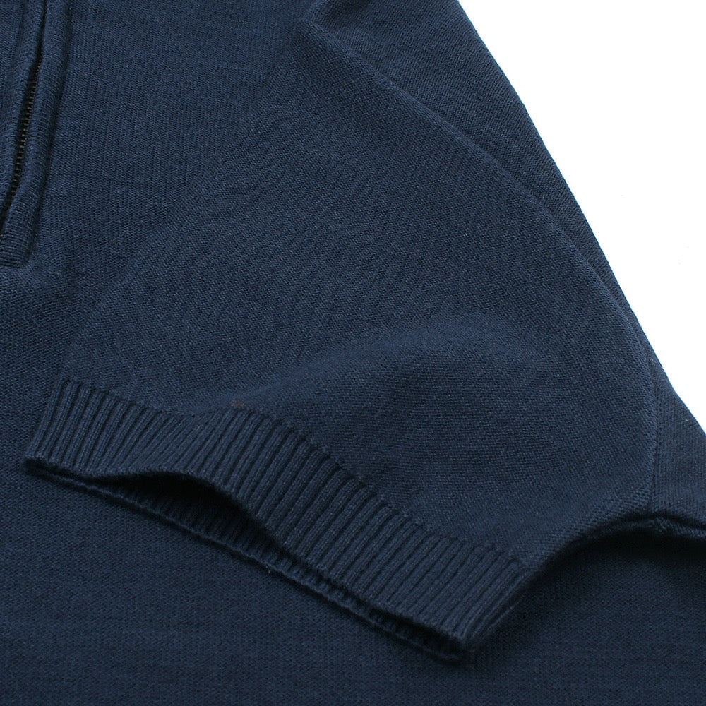 RL PREMIUM COTTON CABEL-KNIT ZIPPER POLO NAVY