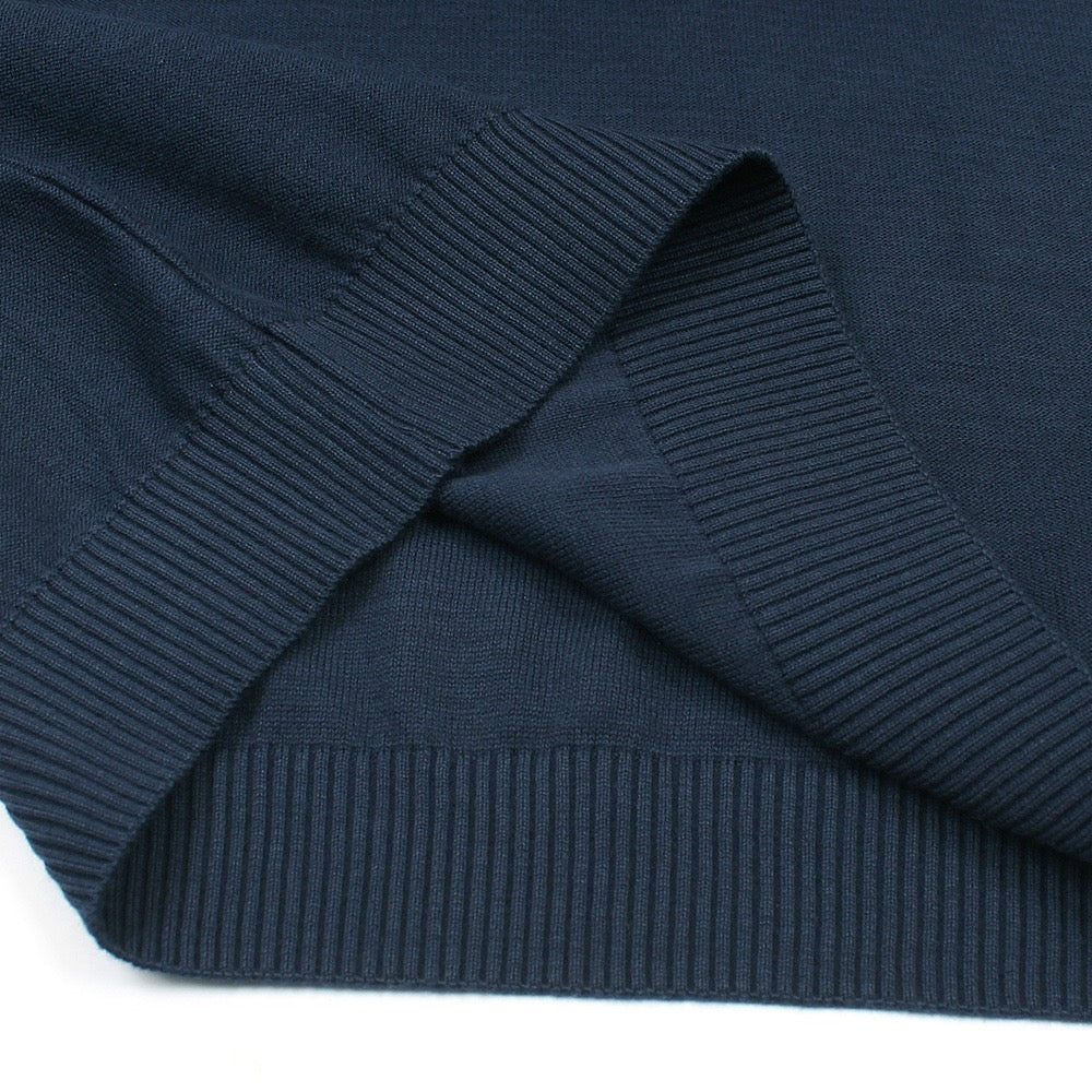 RL PREMIUM COTTON CABEL-KNIT ZIPPER POLO NAVY