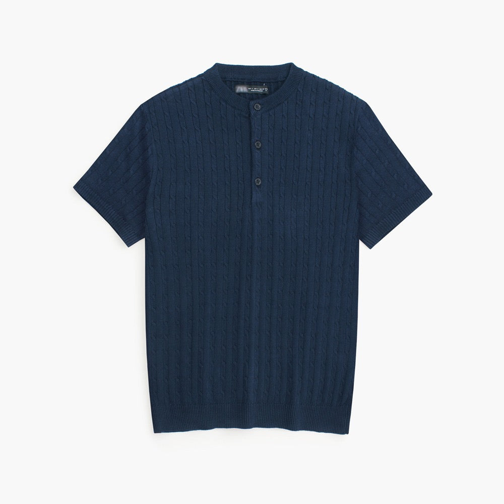 ZRA PREMIUM CABLE KNIT HENLEY MEN ROYAL NAVY