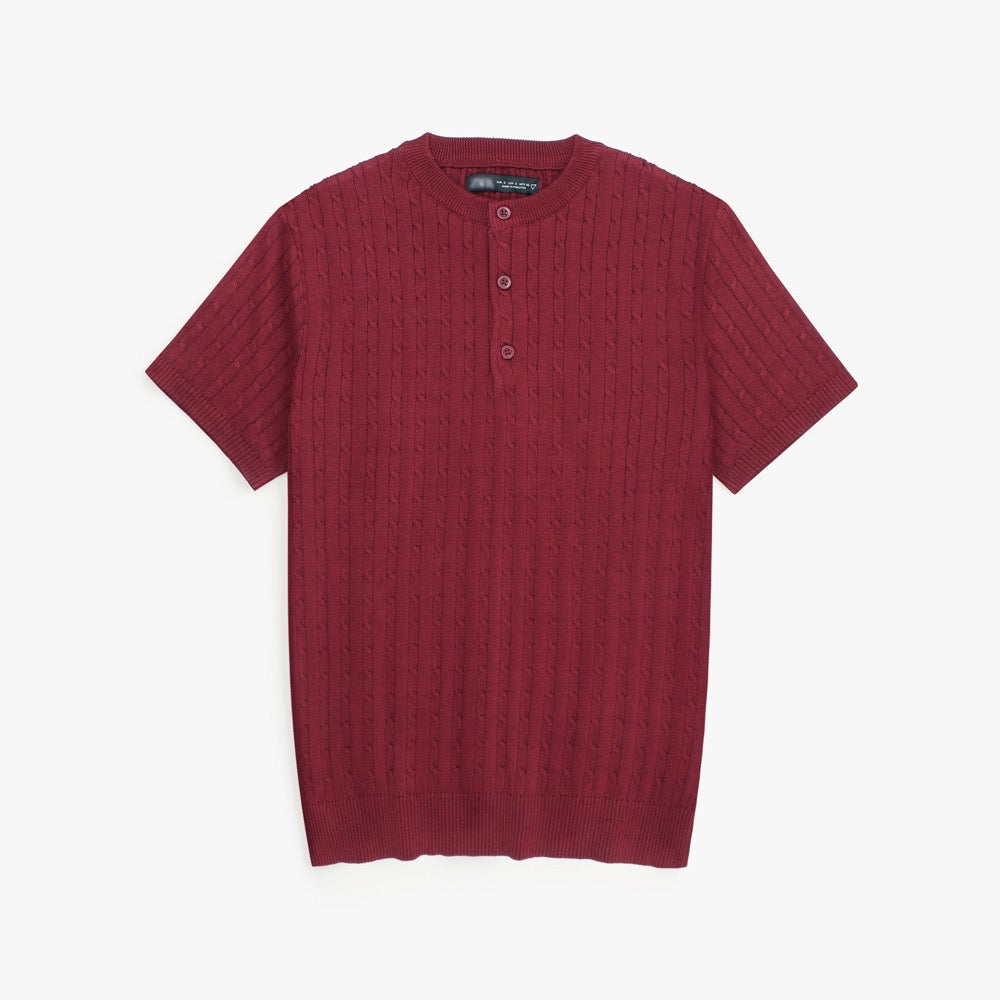 ZRA PREMIUM CABLE KNIT HENLEY MEN ROYAL MAROON