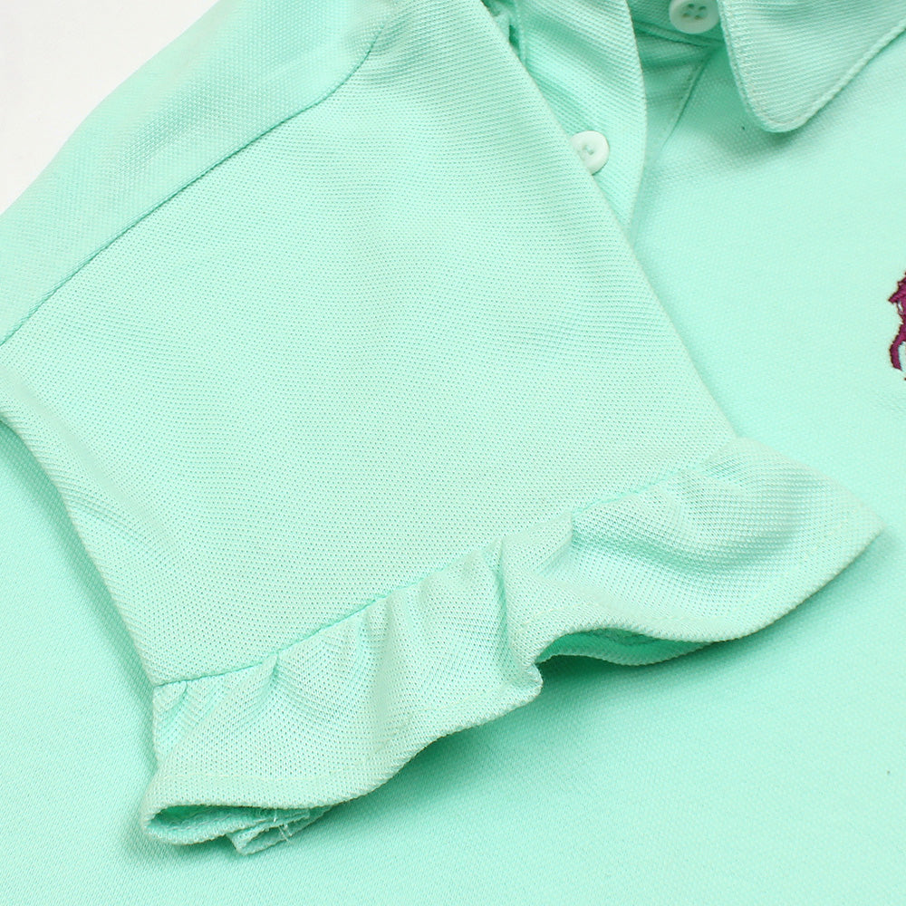 RALP LURN GIRLS PREMIUM FLOUNCE DRESS SEA GREEN CYAN