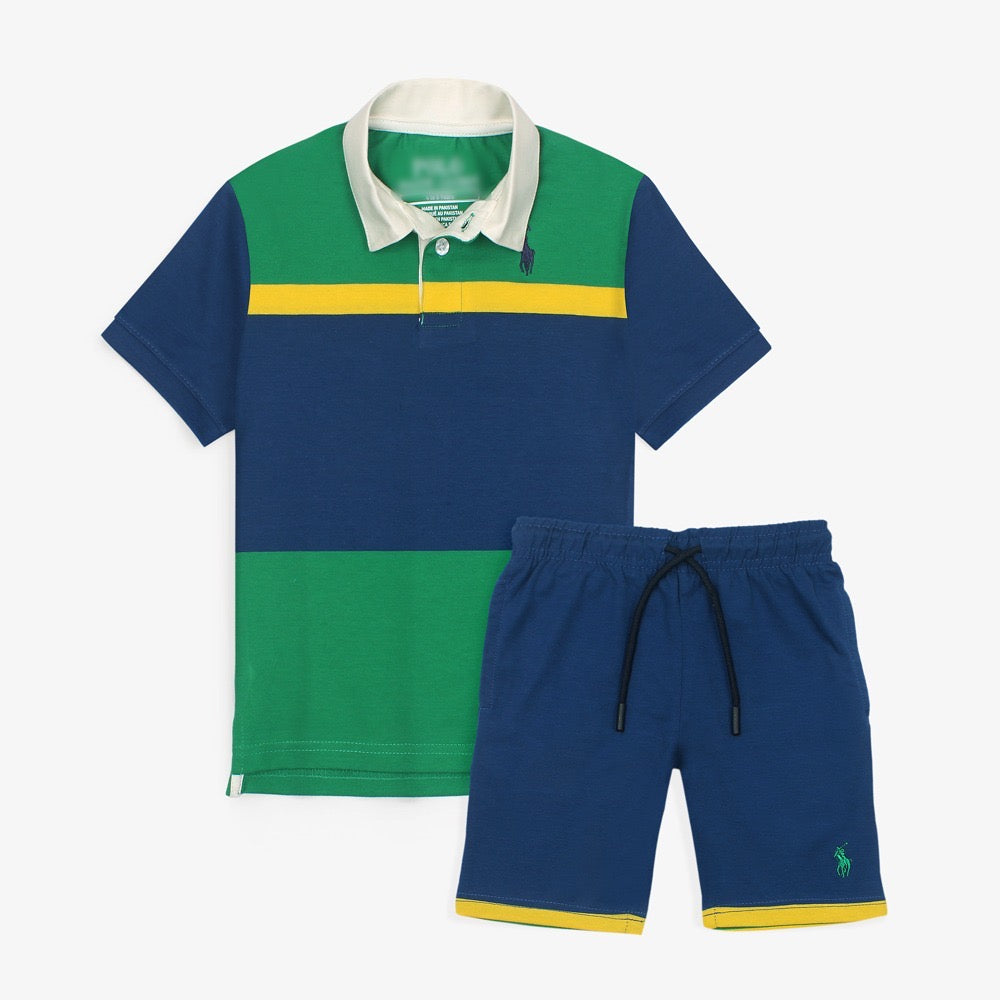 R-L PREMIUM KIDS STRIPE TWIN SET ROYAL-GREEN