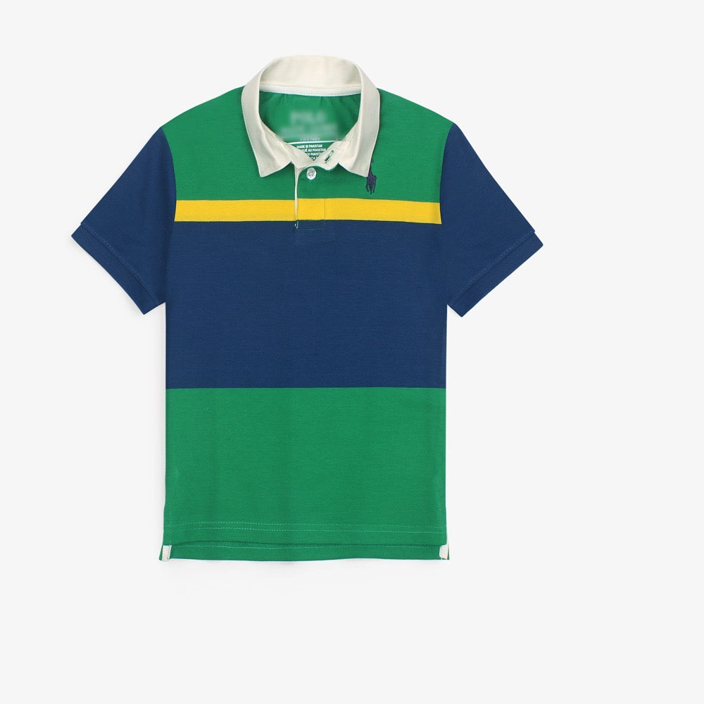 R-L PREMIUM KIDS STRIPE POLO ROYAL-GREEN