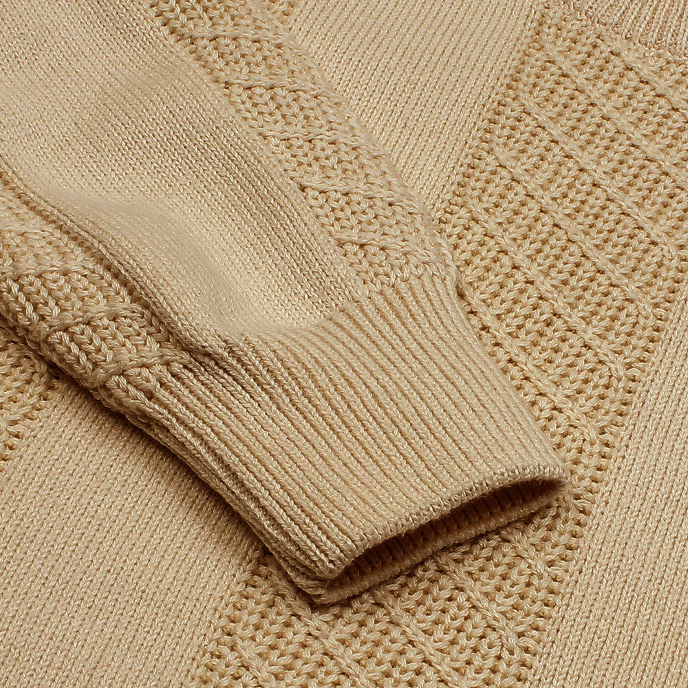 ZRA PREMIUM OLD MONEY TEXTURED CREW-KNIT MEN CAMEL