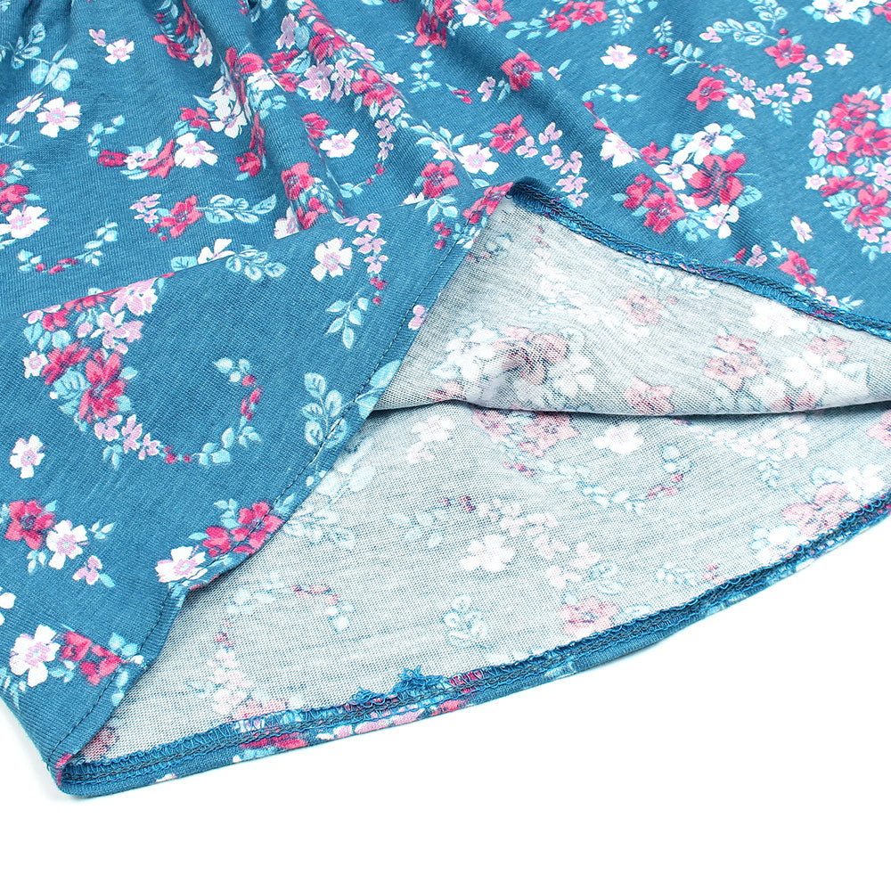 ZRA PREMIUM GIRLS FLORAL HIPPIE BLUE FROCK