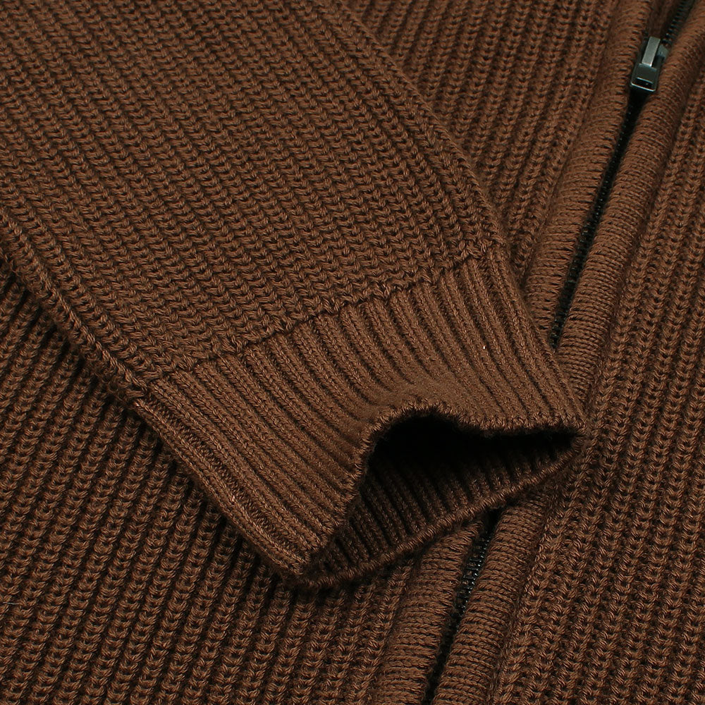 ZRA MEN SUPREME CASHMERE ZIPPER CABLE KNIT BROWN