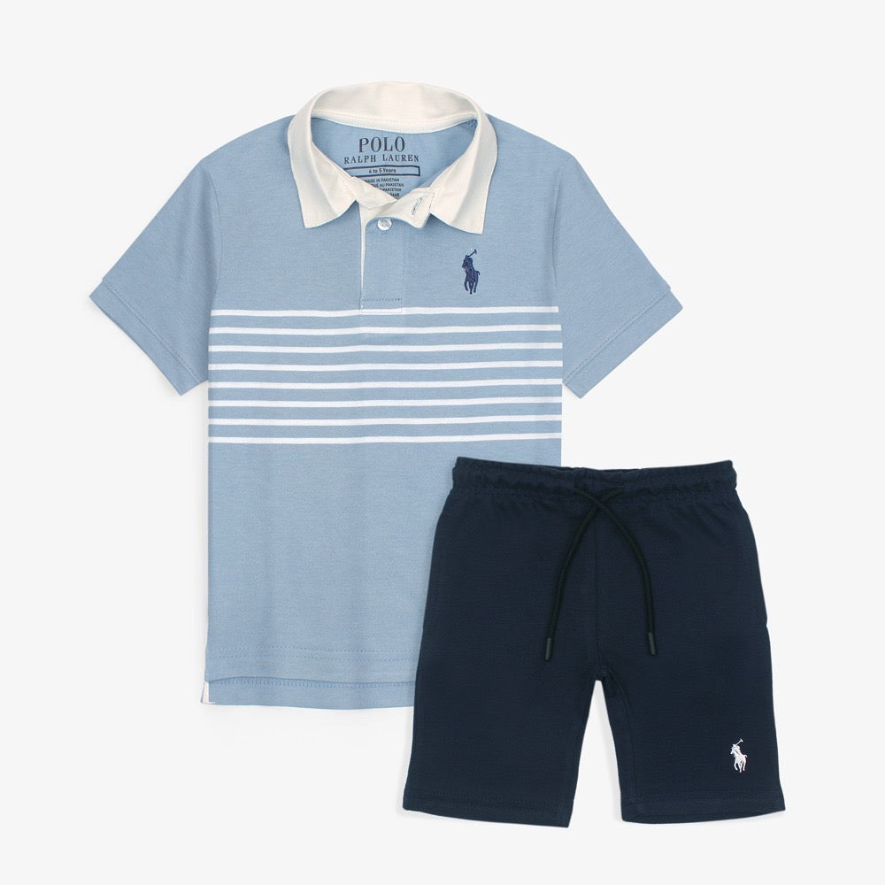 R-L PREMIUM KIDS STRIPE TWIN SET BLUE-WHITE