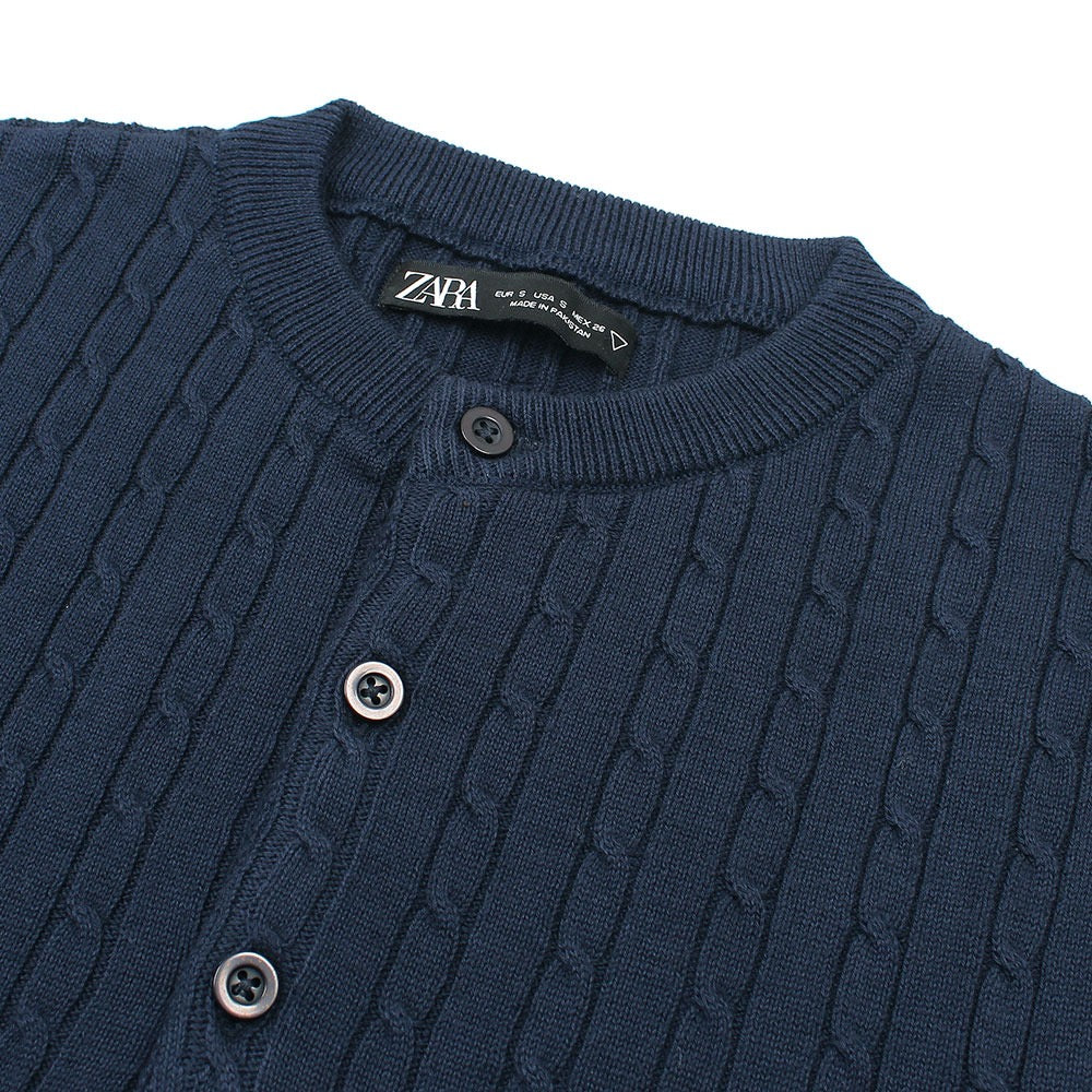 ZRA PREMIUM CABLE KNIT HENLEY MEN ROYAL NAVY