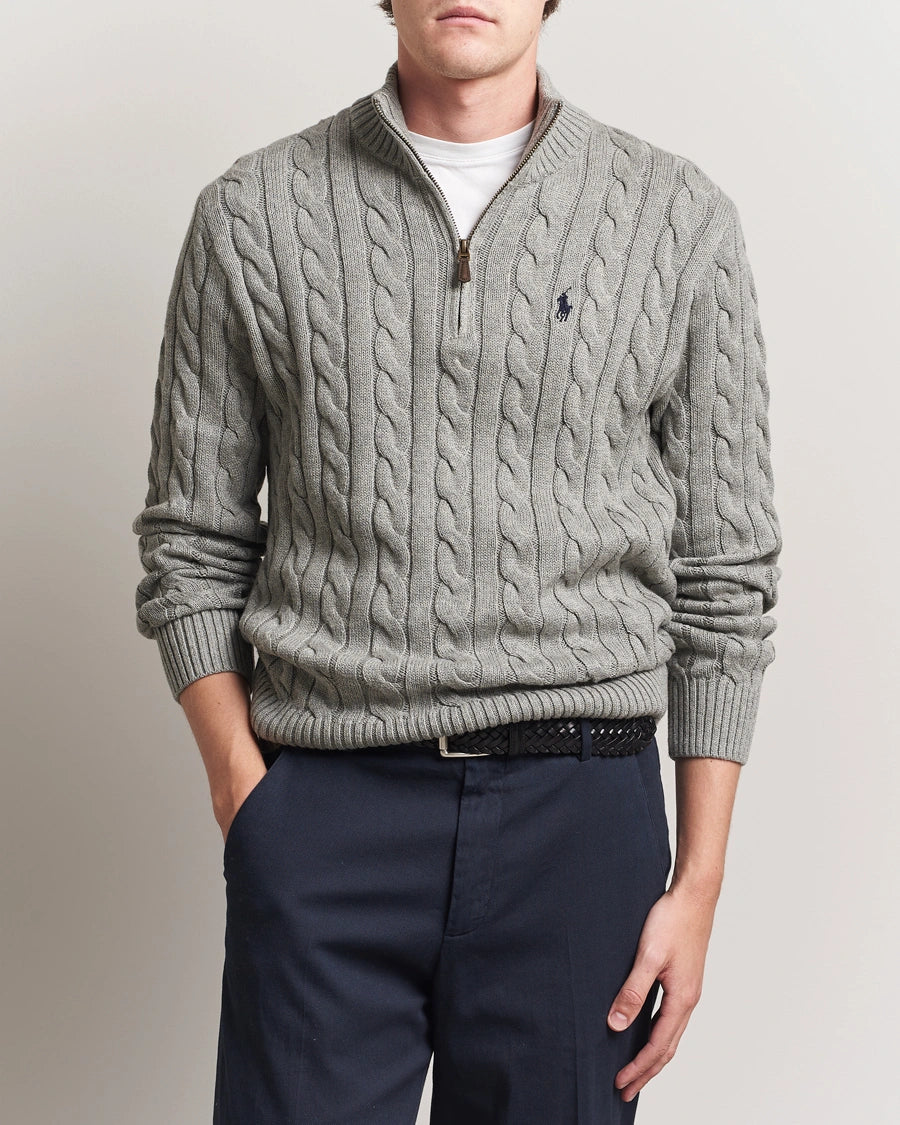 RL PREMIUM ROYAL KNIT MEN CLAS ZIPPER HEATHER GREY