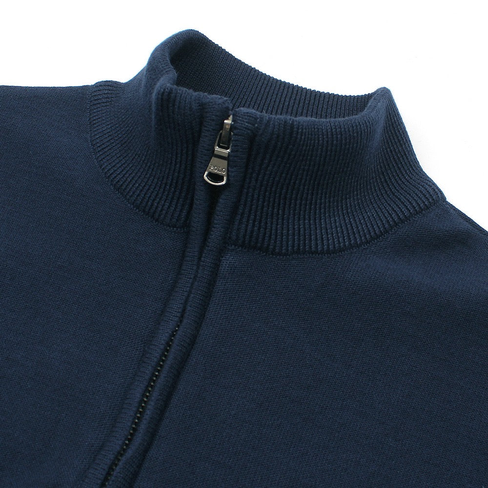 RL PREMIUM COTTON CABEL-KNIT ZIPPER POLO NAVY