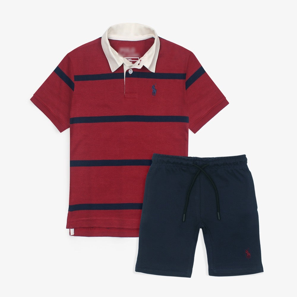 R-L PREMIUM KIDS STRIPE TWIN SET MAHROON