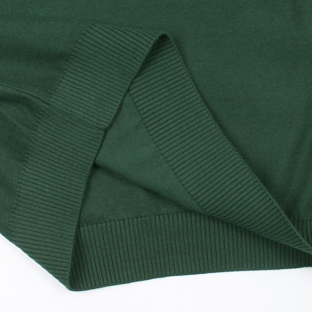 RL PREMIUM COTTON CABEL-KNIT ZIPPER POLO DK GREEN