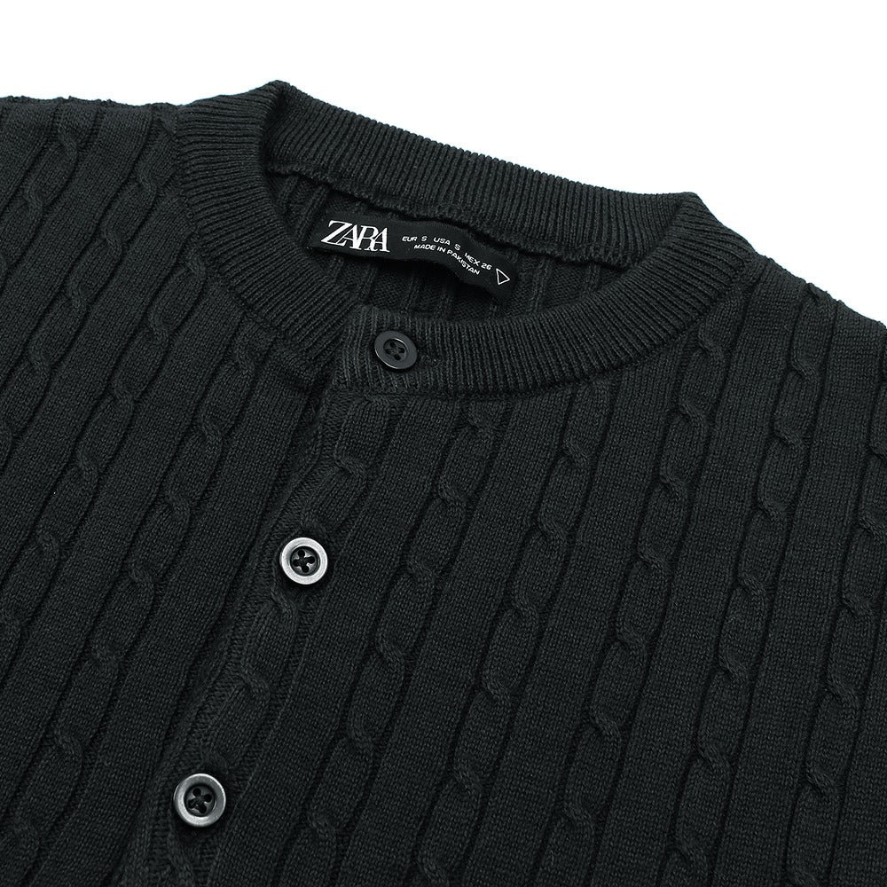 ZRA PREMIUM CABLE KNIT HENLEY MEN ROYAL BLACK