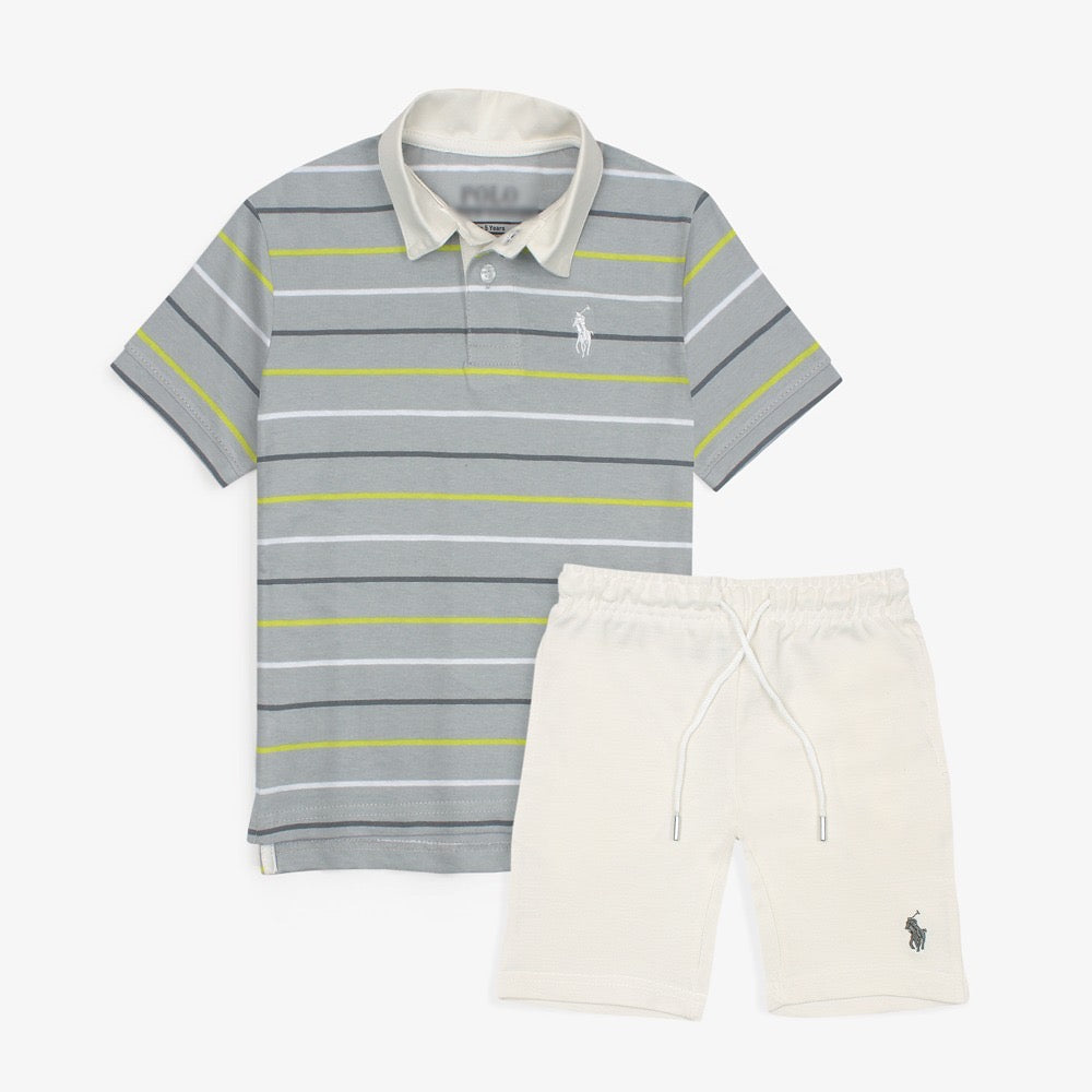 R-L PREMIUM KIDS STRIPE TWIN SET GREY