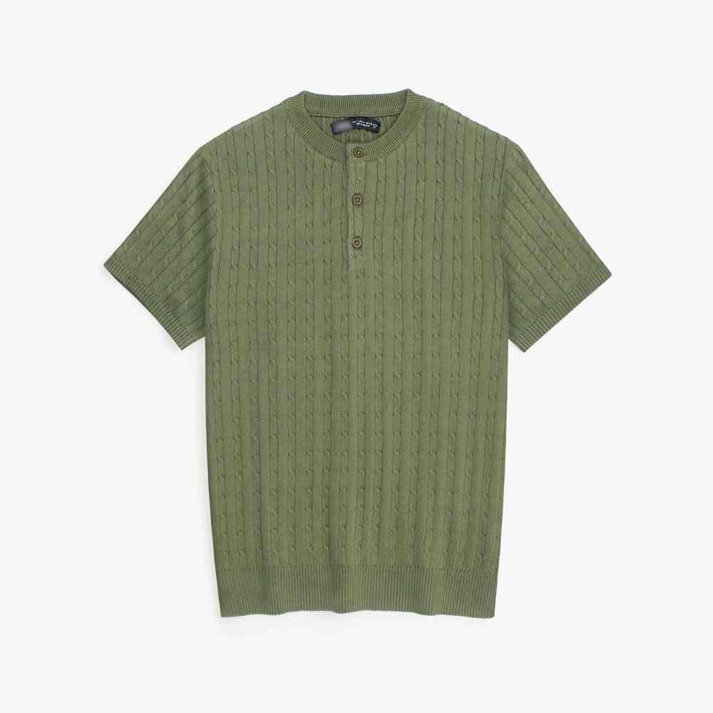 ZRA PREMIUM CABLE KNIT HENLEY MEN ROYAL OLIVE