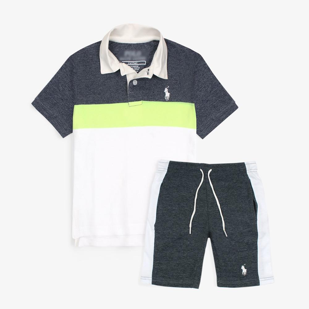 RLPH LURN PREMIUM KIDS TWIN SET CHARCOAL-WHITE