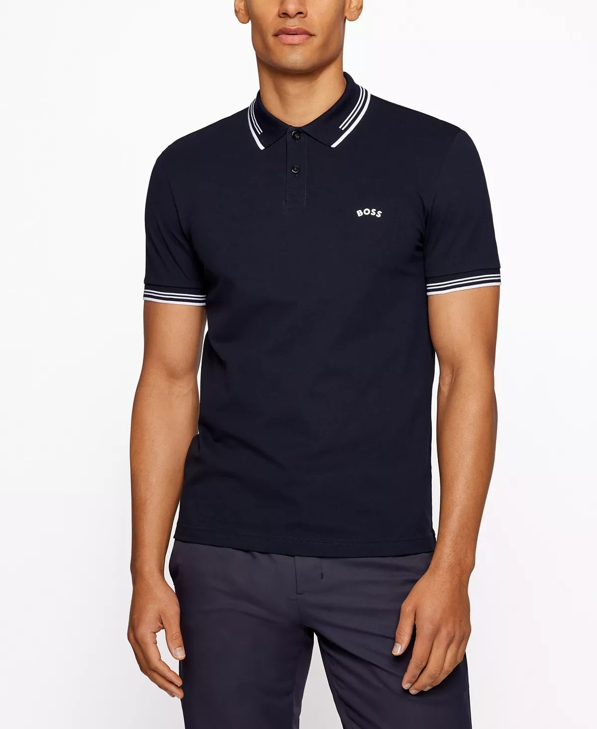 HG BOS PAUL CURVED LOGO POLO IN NAVY BLUE COTTON – Clas clothing